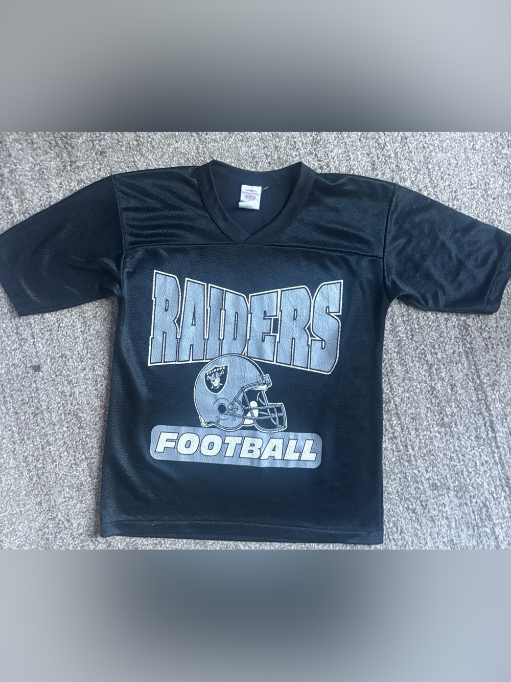 Vintage Raiders Football Jersey Youth 10-12 Black Mesh GTS V-Neck Short Sleeve